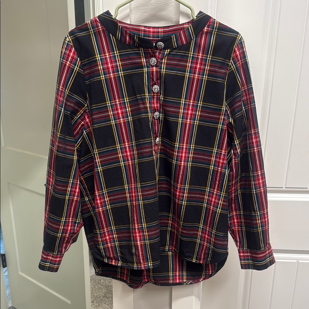 J. Crew Red and Black Blouse Classic Plaid Design